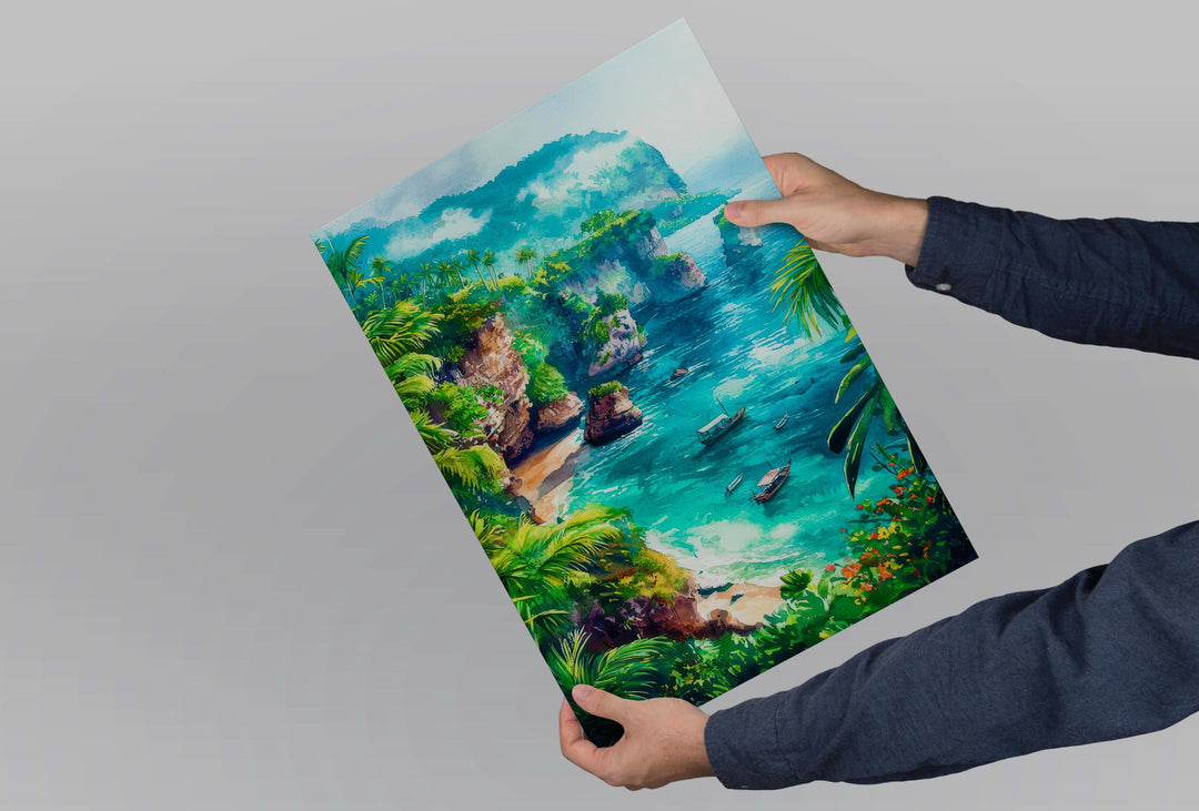 Bali Indonesia Watercolor Poster Bali Travel Print Tropical Island Painting Beach Wall Art Coastal Decor Asia Souvenir