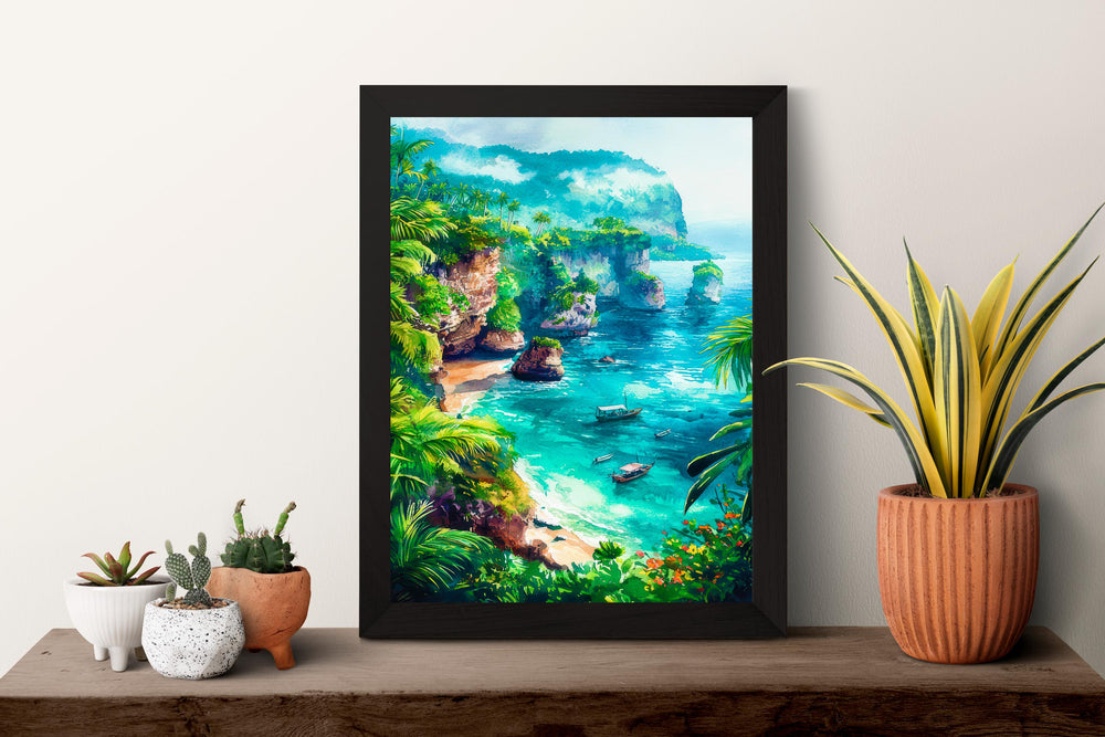 Bali Indonesia Watercolor Poster Bali Travel Print Tropical Island Painting Beach Wall Art Coastal Decor Asia Souvenir