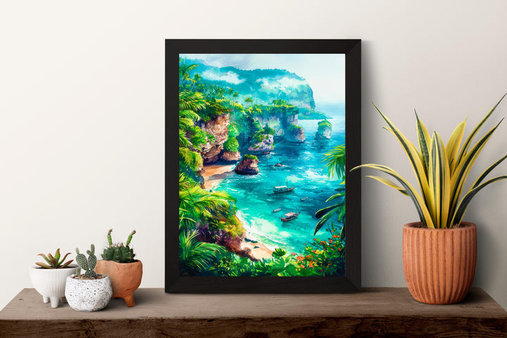 Bali Indonesia Watercolor Poster Bali Travel Print Tropical Island Painting Beach Wall Art Coastal Decor Asia Souvenir