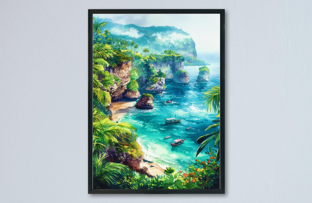 Bali Indonesia Watercolor Poster Bali Travel Print Tropical Island Painting Beach Wall Art Coastal Decor Asia Souvenir