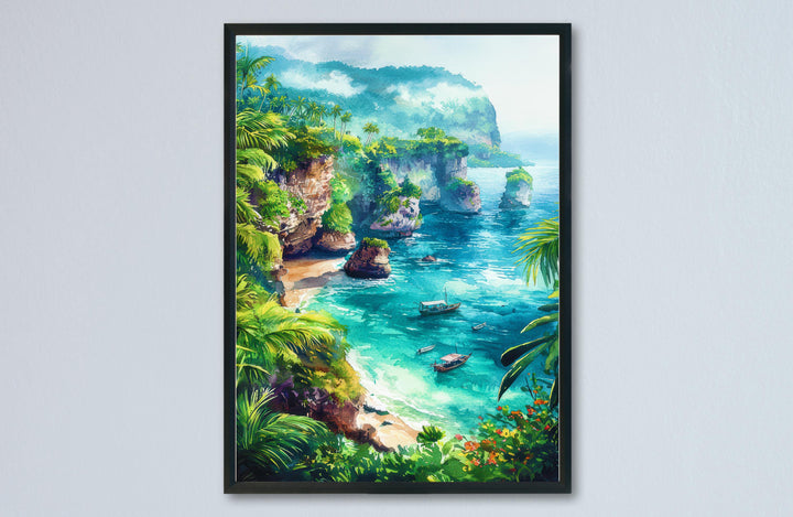 Bali Indonesia Watercolor Poster Bali Travel Print Tropical Island Painting Beach Wall Art Coastal Decor Asia Souvenir