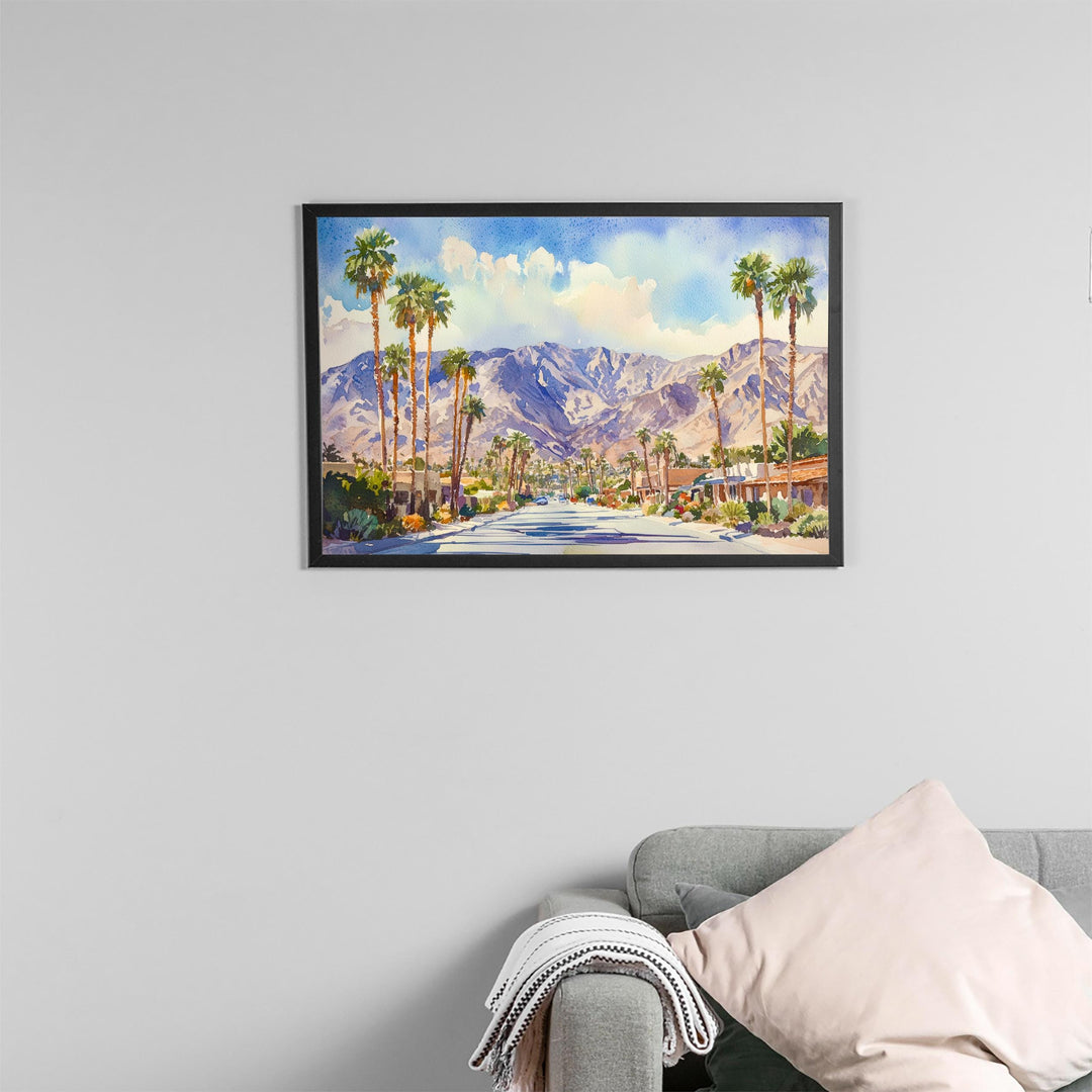 Palm Springs California Watercolor Poster Palm Springs Travel Print Desert Landscape Painting Modern Wall Art USA Souvenir