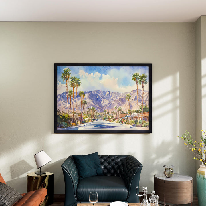 Palm Springs California Watercolor Poster Palm Springs Travel Print Desert Landscape Painting Modern Wall Art USA Souvenir