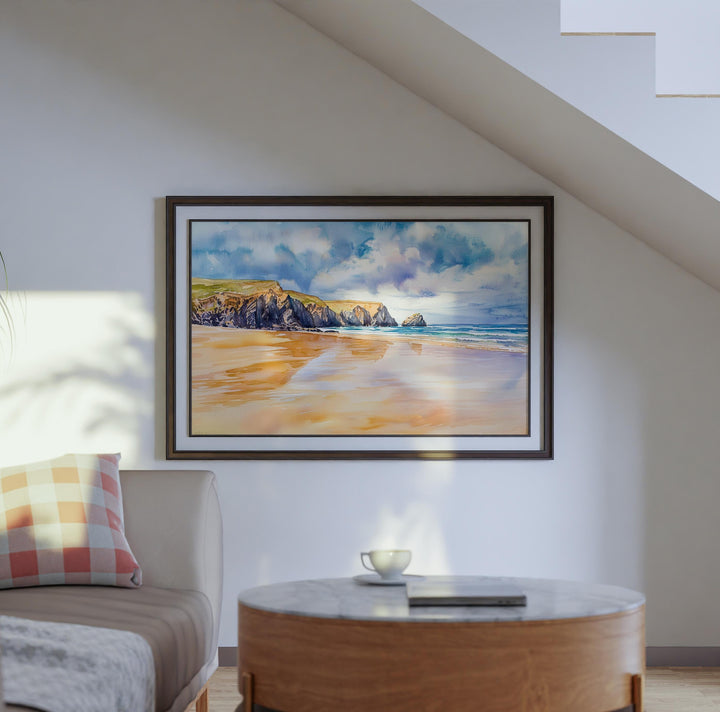 Perranporth Cornwall Watercolor Poster Perranporth Travel Print Coastal Beach Painting Seaside Wall Art UK Decor Souvenir