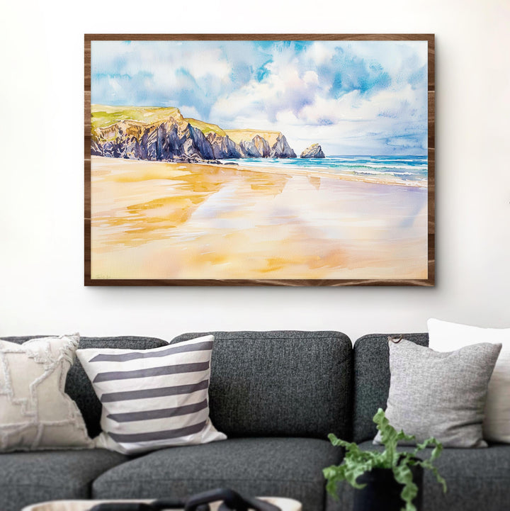 Perranporth Cornwall Watercolor Poster Perranporth Travel Print Coastal Beach Painting Seaside Wall Art UK Decor Souvenir