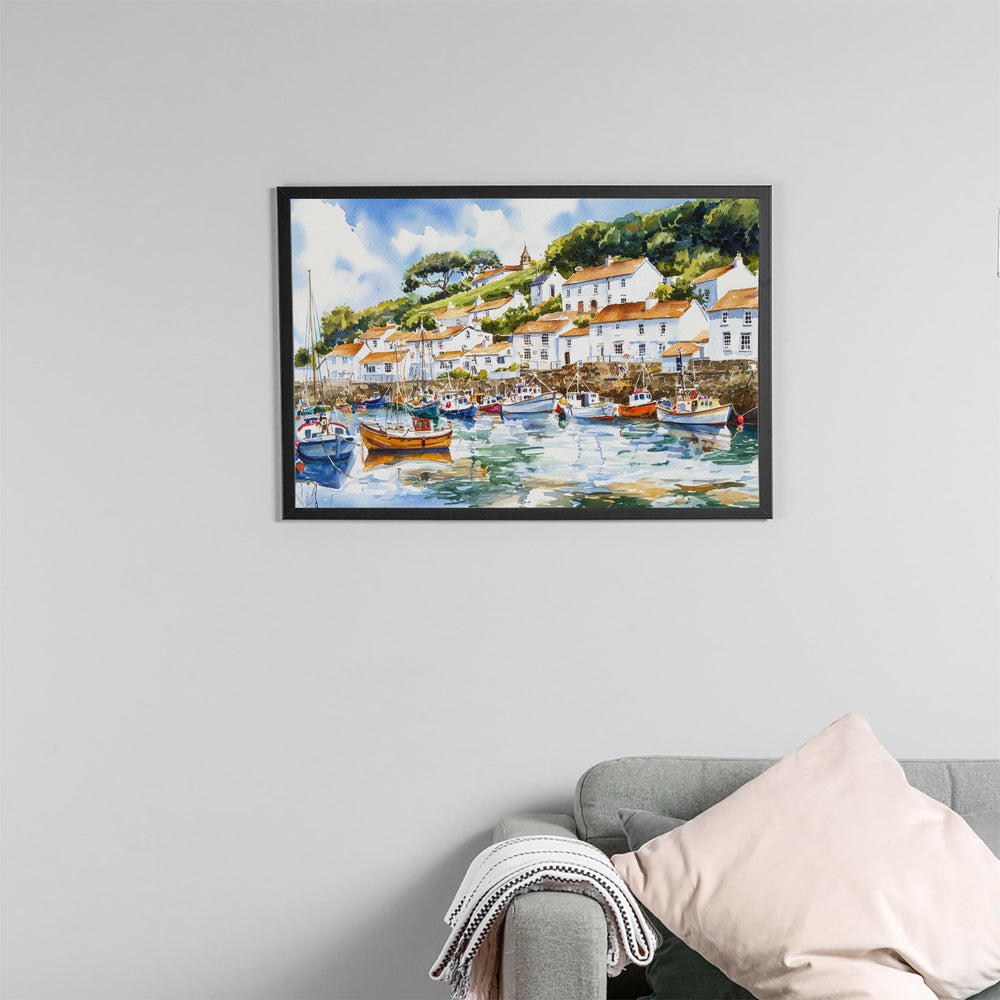 Polperro Cornwall Watercolor Poster Polperro Travel Print Coastal Village Painting Harbour Wall Art Seaside Decor UK Souvenir