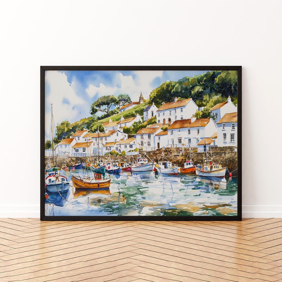 Polperro Cornwall Watercolor Poster Polperro Travel Print Coastal Village Painting Harbour Wall Art Seaside Decor UK Souvenir