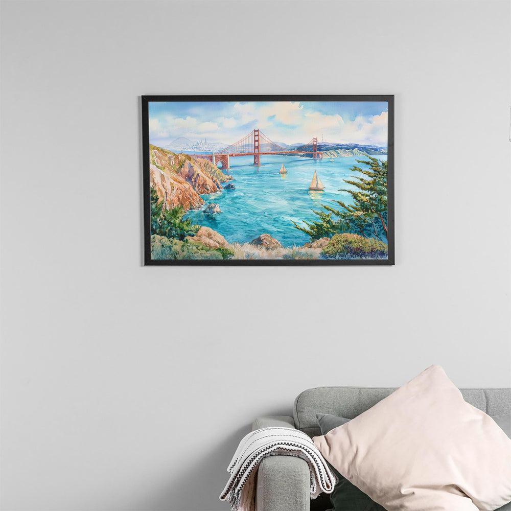 San Francisco California Watercolor Poster San Francisco Travel Print City Skyline Painting Golden Gate Wall Art USA Souvenir
