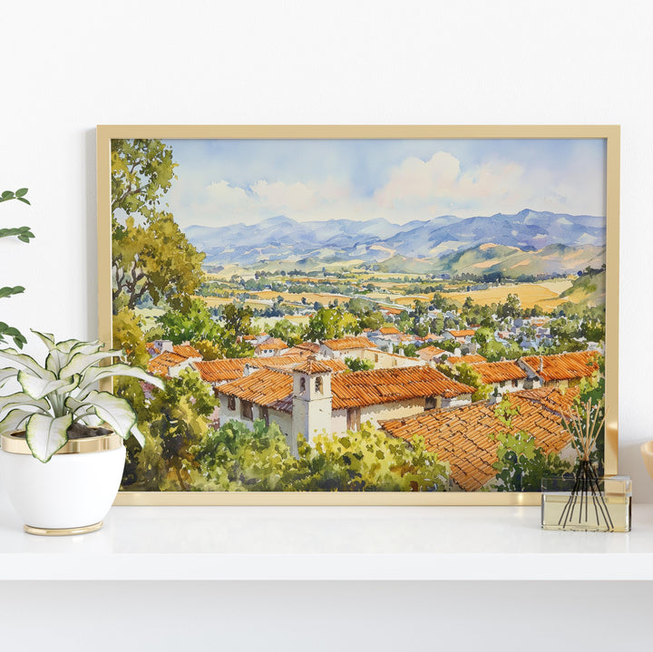 San Luis Obispo California Watercolor Poster SLO Travel Print Central Coast Painting City Wall Art USA Decor Souvenir