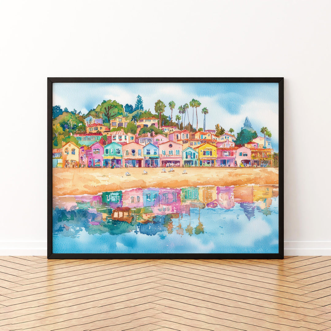 Santa Cruz California Watercolor Poster Santa Cruz Travel Print Beach Boardwalk Painting Coastal Wall Art USA Souvenir