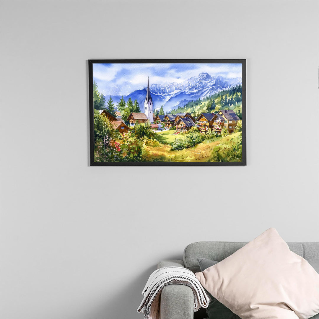 Seefeld Austria Watercolor Poster Seefeld Travel Print Alpine Village Painting Mountain Wall Art Tyrol Decor Europe Souvenir