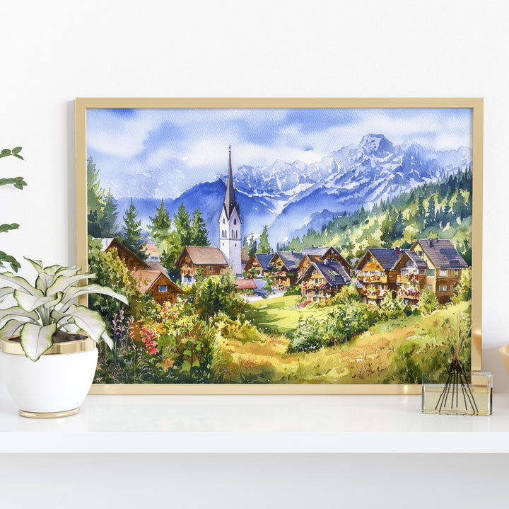 Seefeld Austria Watercolor Poster Seefeld Travel Print Alpine Village Painting Mountain Wall Art Tyrol Decor Europe Souvenir