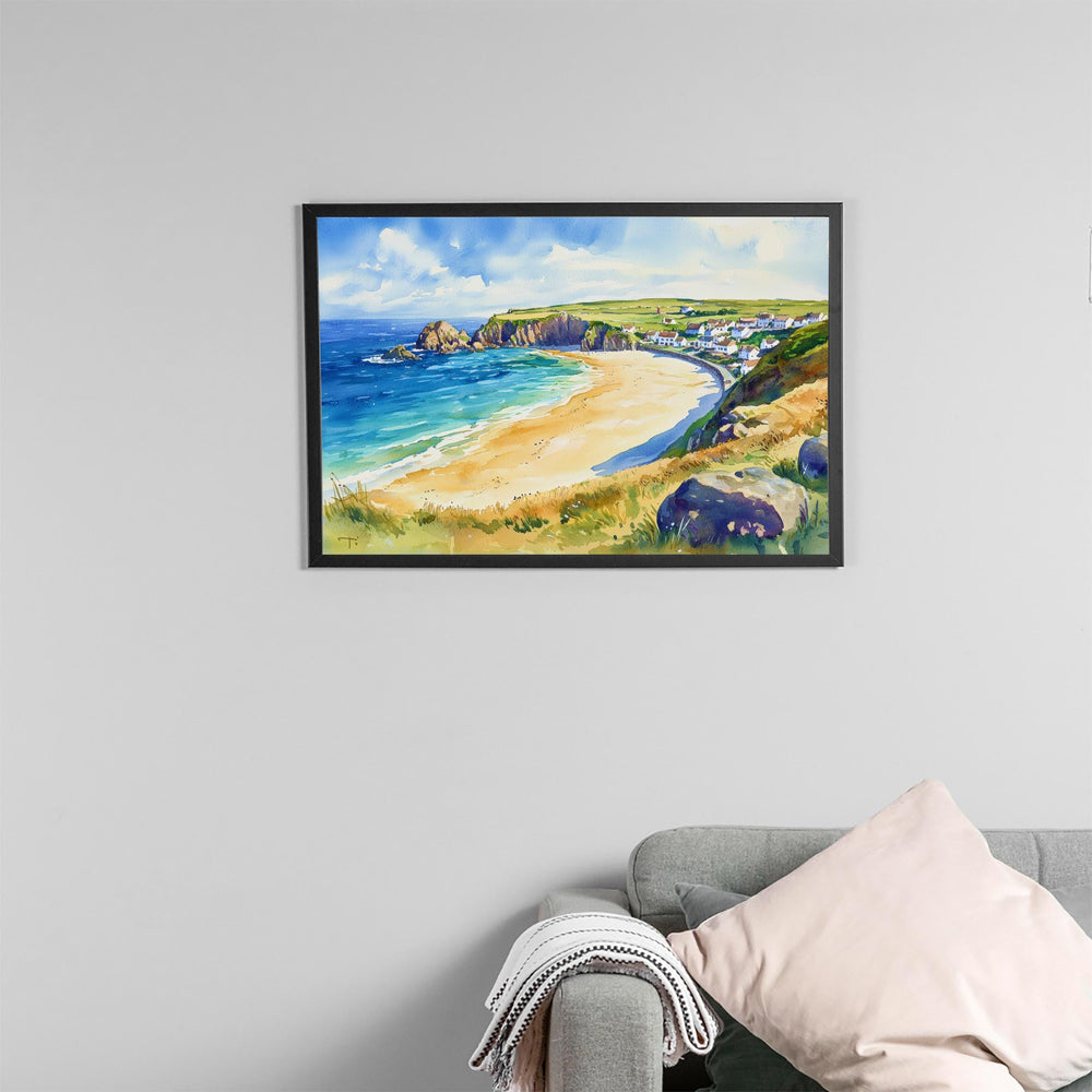 Sennen Cove Cornwall Watercolor Poster Sennen Travel Print Coastal Beach Painting Seaside Wall Art UK Decor Souvenir