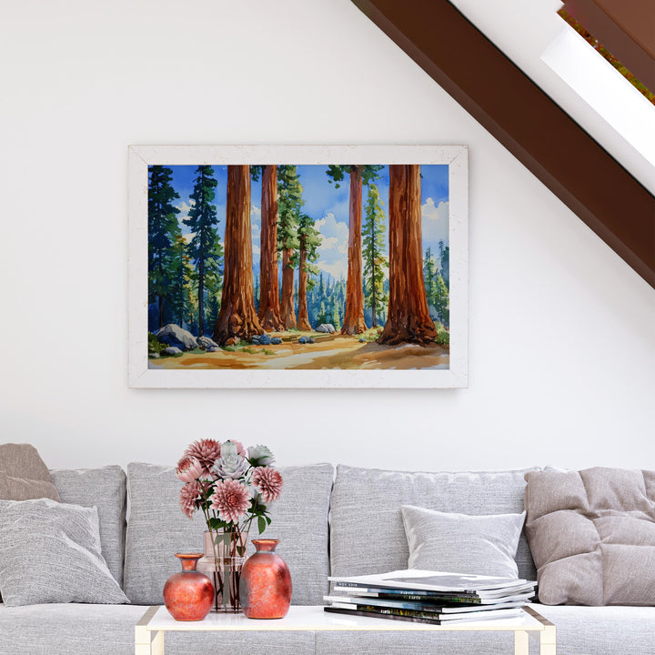 Sequoia National Park Watercolor Poster California Travel Print Forest Painting Nature Wall Art Giant Tree Decor USA Souvenir