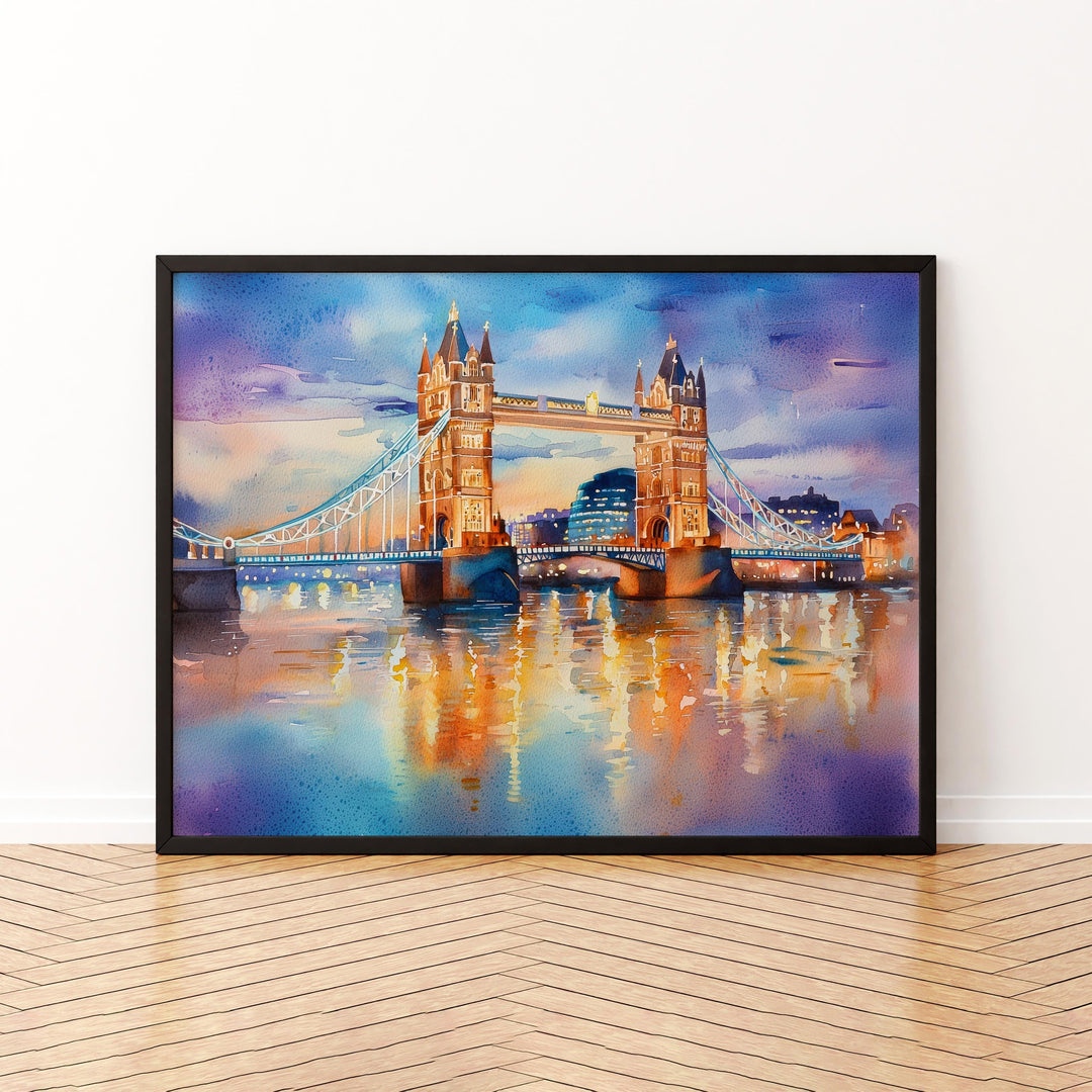 Tower Bridge London Watercolor Poster London Travel Print Landmark Painting City Skyline Wall Art UK Decor Souvenir