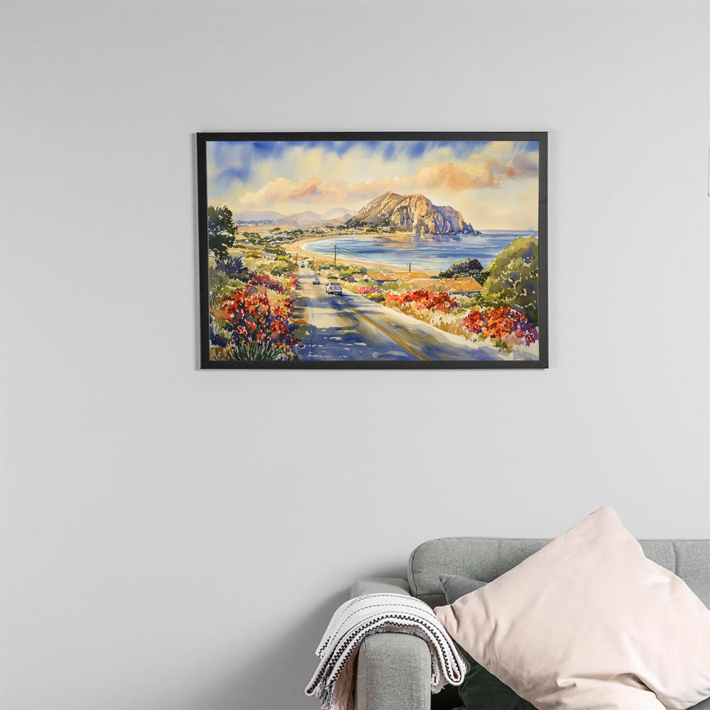 Morro Bay California Watercolor Poster Morro Bay Travel Print Coastal Town Painting Ocean Wall Art USA Decor Souvenir