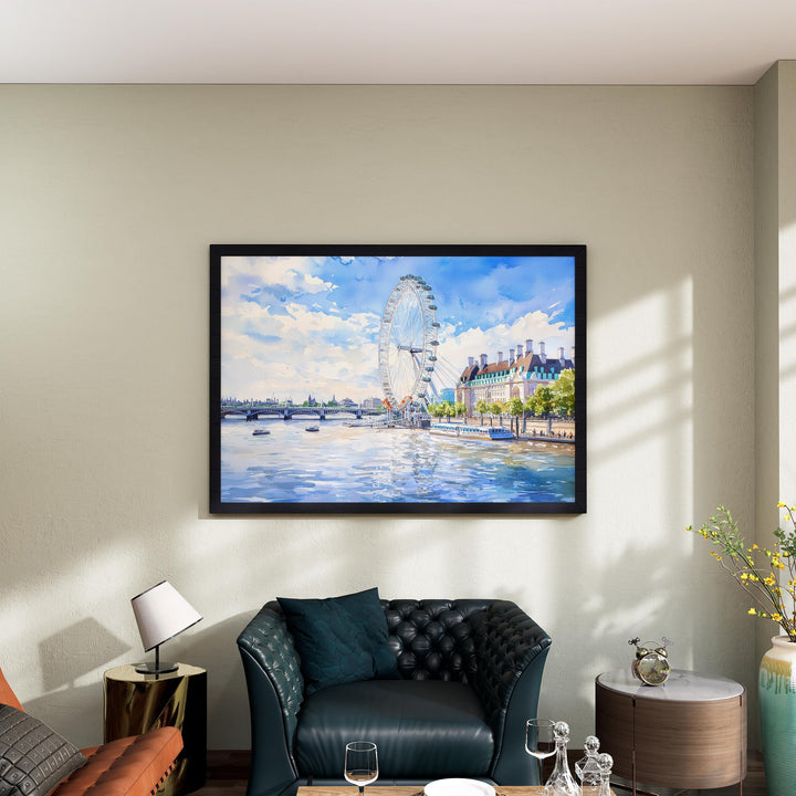 London Eye Watercolor Poster London Travel Print Ferris Wheel Painting City Landmark Wall Art UK Decor Souvenir