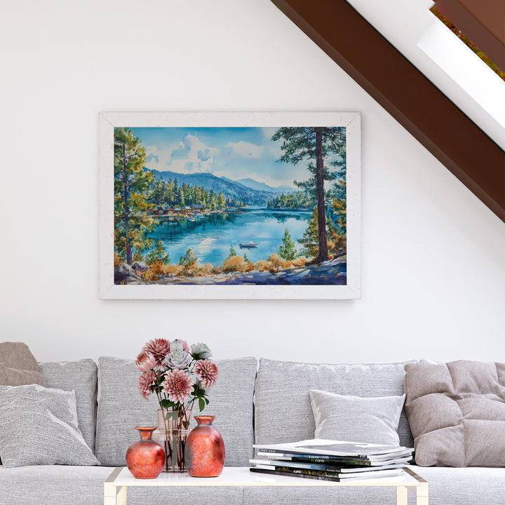 Lake Arrowhead California Watercolor Poster Lake Arrowhead Travel Print Mountain Lake Painting Nature Wall Art USA Souvenir