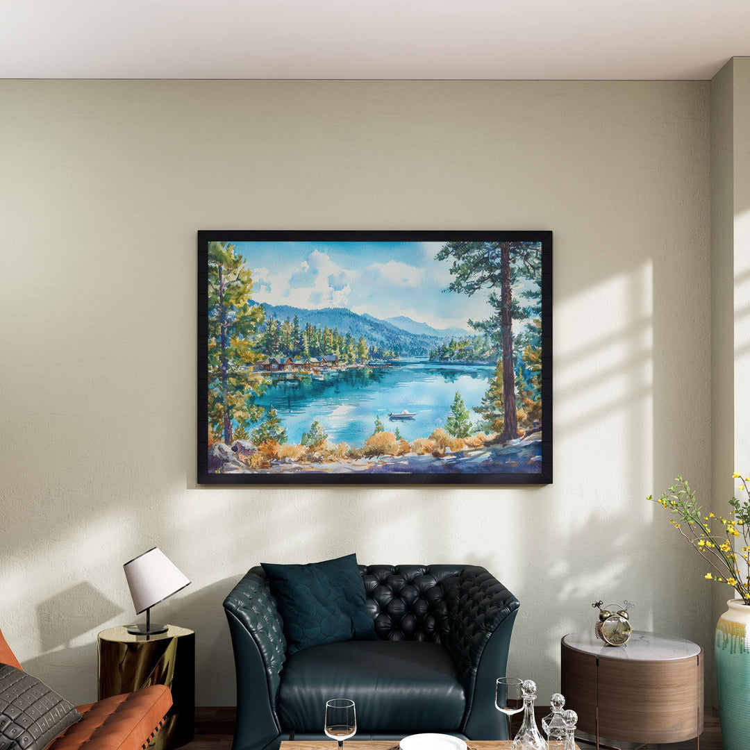 Lake Arrowhead California Watercolor Poster Lake Arrowhead Travel Print Mountain Lake Painting Nature Wall Art USA Souvenir