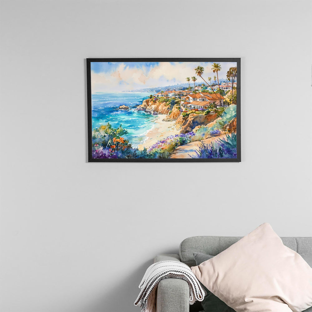 Laguna Beach California Watercolor Poster Laguna Travel Print Coastal City Painting Ocean Wall Art USA Decor Souvenir