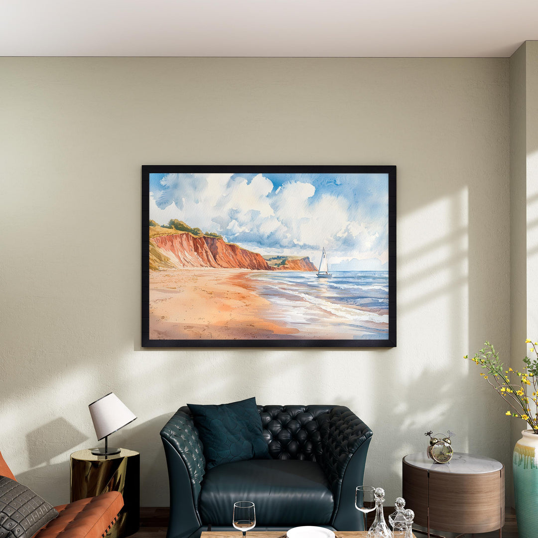 Exmouth Devon Watercolor Poster Exmouth Travel Print Coastal Town Painting Beach Wall Art South West England Souvenir