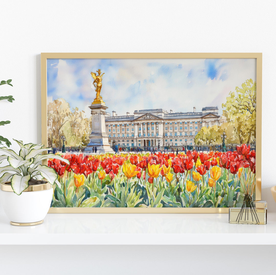 Buckingham Palace London Watercolor Poster London Travel Print Royal Landmark Painting City Wall Art UK Decor Souvenir