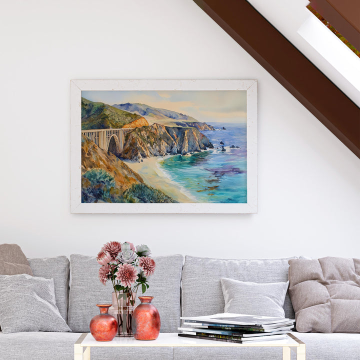 Big Sur California Watercolor Poster Big Sur Travel Print Coastal Landscape Painting Ocean Wall Art USA Decor Souvenir