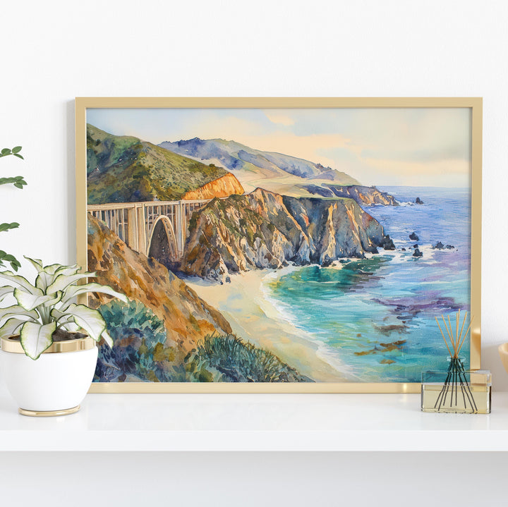 Big Sur California Watercolor Poster Big Sur Travel Print Coastal Landscape Painting Ocean Wall Art USA Decor Souvenir