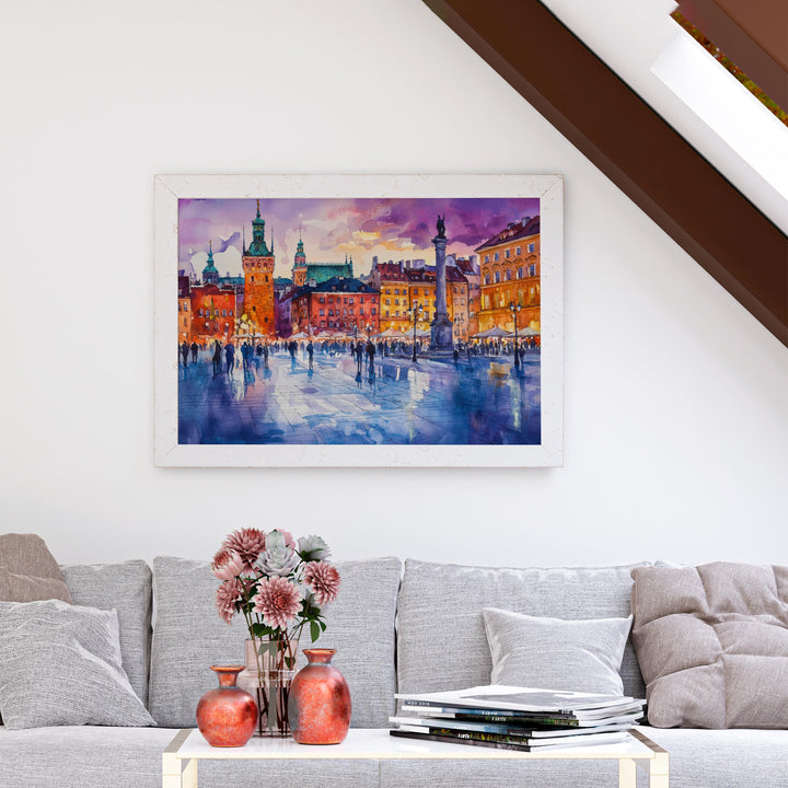 Warsaw Poland Watercolor Poster Warsaw Travel Print Cityscape Painting Old Town Wall Art Europe Decor Souvenir