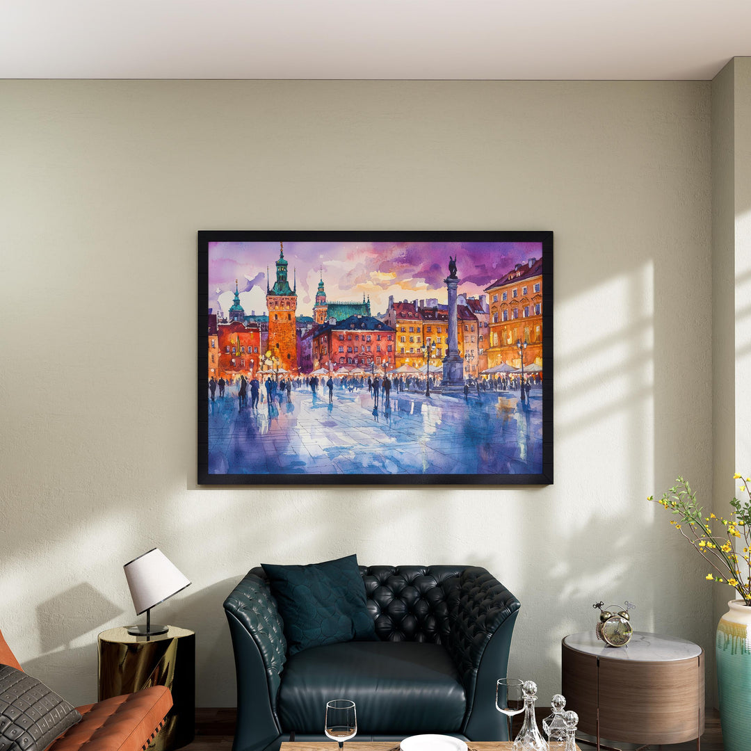 Warsaw Poland Watercolor Poster Warsaw Travel Print Cityscape Painting Old Town Wall Art Europe Decor Souvenir