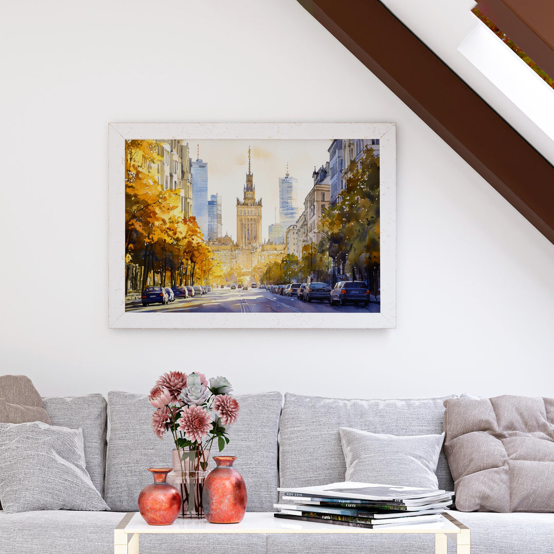 Warsaw Poland Watercolor Poster Warsaw Travel Print Cityscape Painting Old Town Wall Art Europe Decor Souvenir
