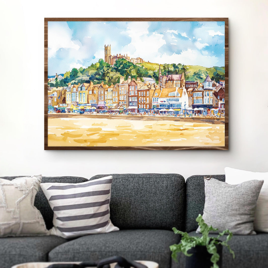 Scarborough England Watercolor Poster Scarborough Travel Print Coastal Town Painting Seaside Wall Art UK Decor Souvenir