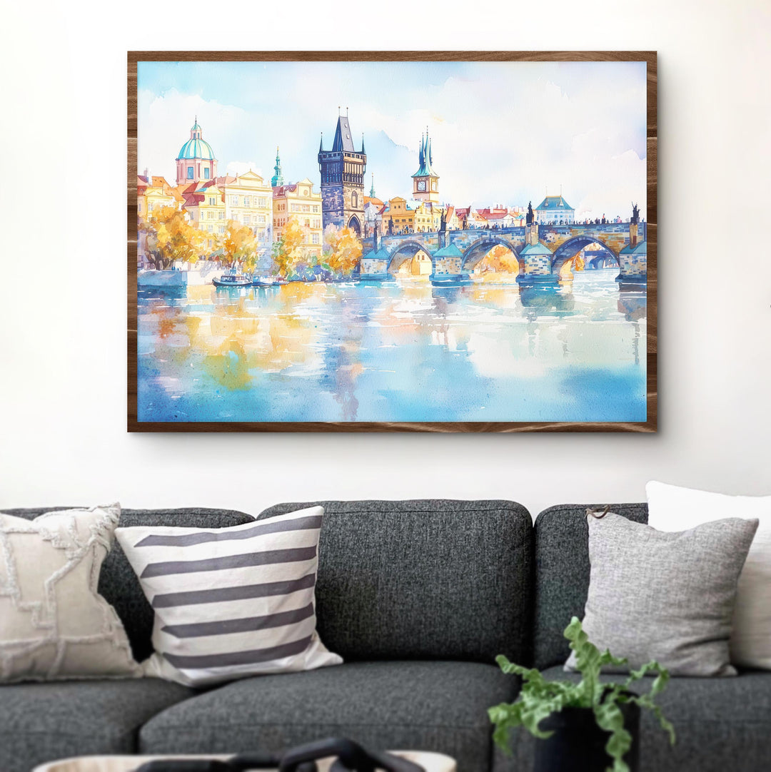 Prague Czech Republic Watercolor Poster Prague Travel Print Cityscape Painting Old Town Wall Art Europe Decor Souvenir