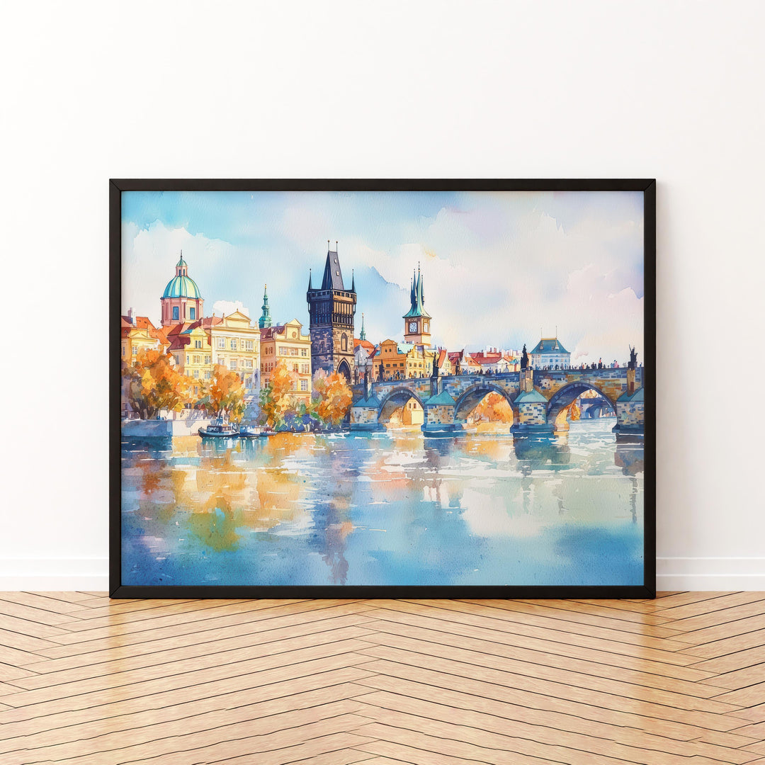 Prague Czech Republic Watercolor Poster Prague Travel Print Cityscape Painting Old Town Wall Art Europe Decor Souvenir