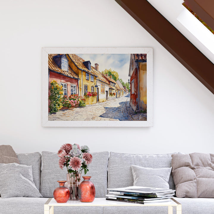 Odense Denmark Watercolor Poster Odense Travel Print Cityscape Painting Historic Town Wall Art Europe Decor Souvenir