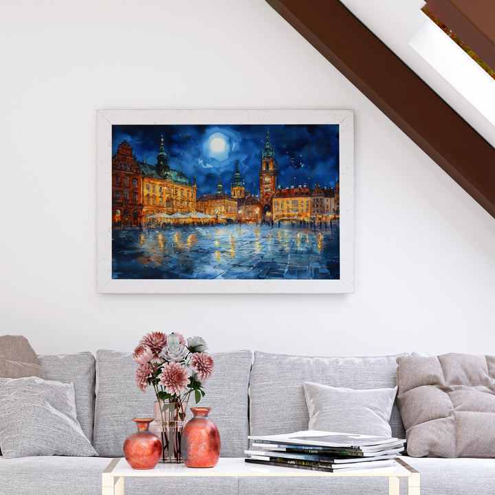 Kraków Poland Watercolor Poster Krakow Travel Print Cityscape Painting Old Town Wall Art Europe Decor Souvenir
