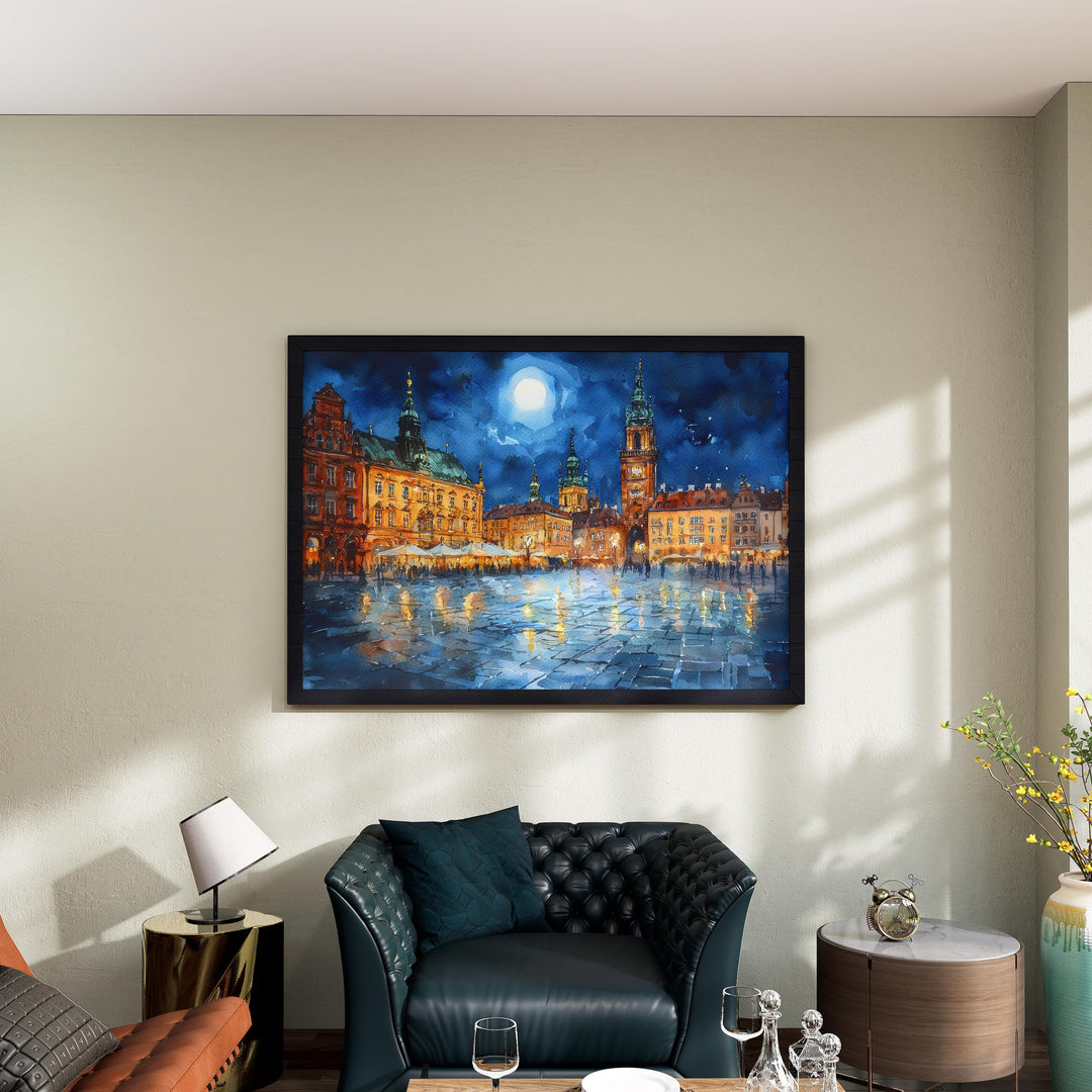 Kraków Poland Watercolor Poster Krakow Travel Print Cityscape Painting Old Town Wall Art Europe Decor Souvenir