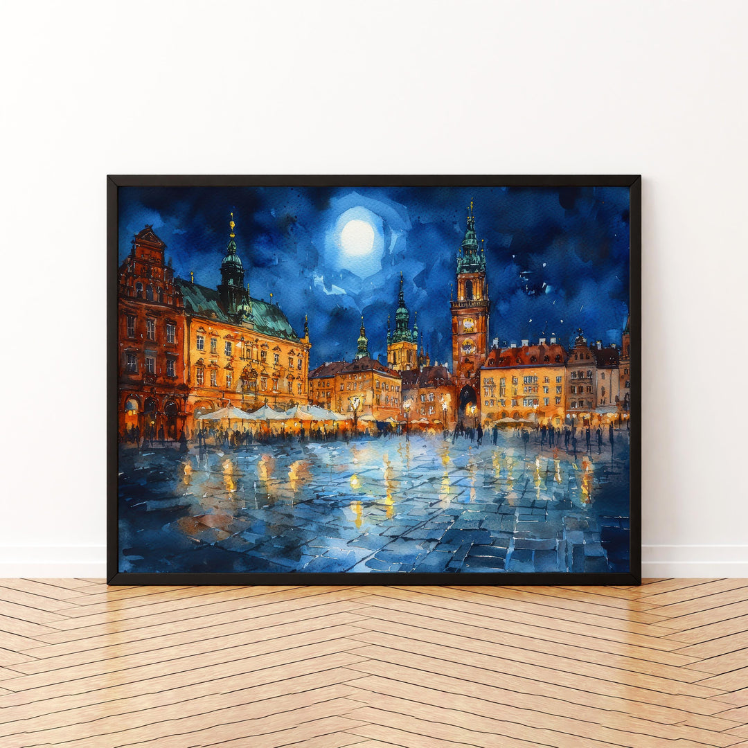 Kraków Poland Watercolor Poster Krakow Travel Print Cityscape Painting Old Town Wall Art Europe Decor Souvenir