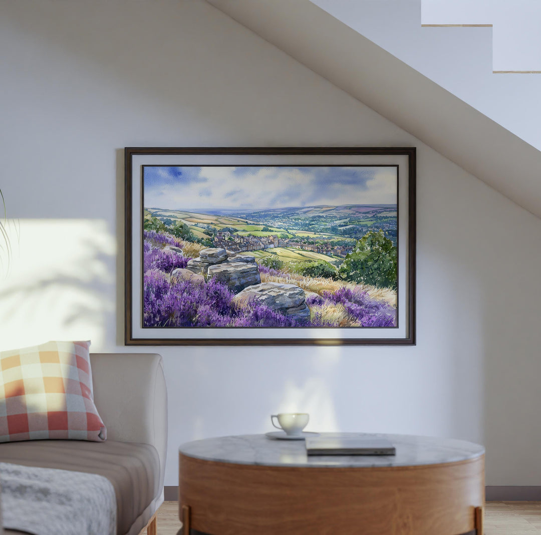 Ilkley England Watercolor Poster Ilkley Travel Print Countryside Town Painting Yorkshire Dales Wall Art UK Decor Souvenir