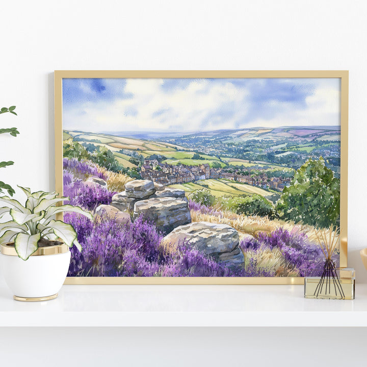 Ilkley England Watercolor Poster Ilkley Travel Print Countryside Town Painting Yorkshire Dales Wall Art UK Decor Souvenir