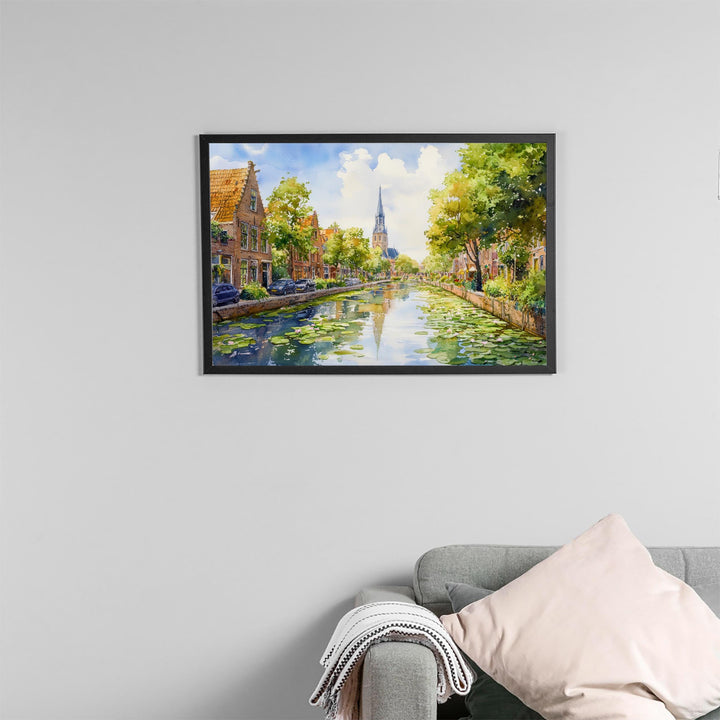 Delft Netherlands Watercolor Poster Delft Travel Print Canal City Painting Historic Town Wall Art Europe Decor Souvenir