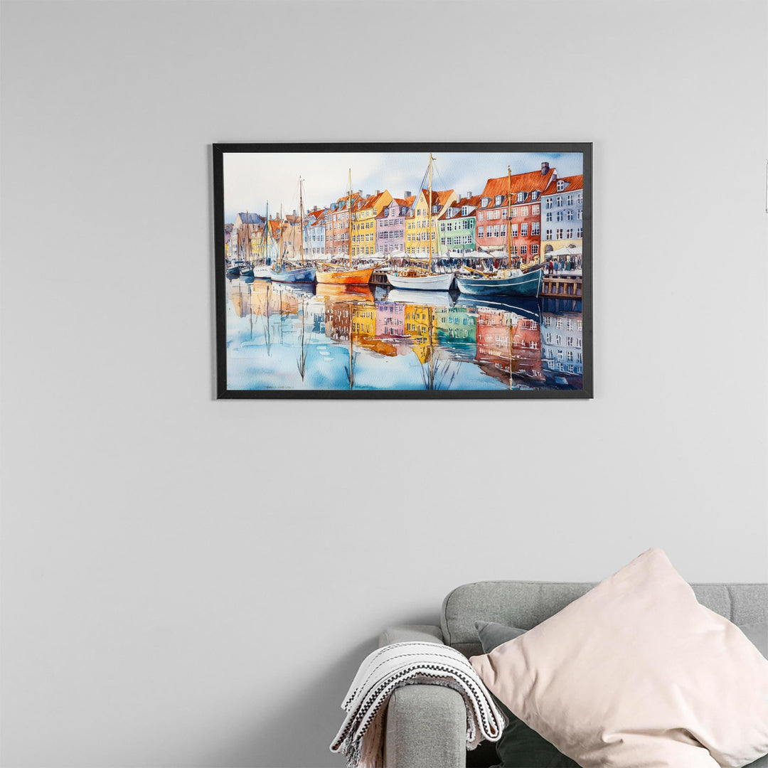 Copenhagen Denmark Watercolor Poster Copenhagen Travel Print Cityscape Painting Nyhavn Harbour Wall Art Europe Souvenir