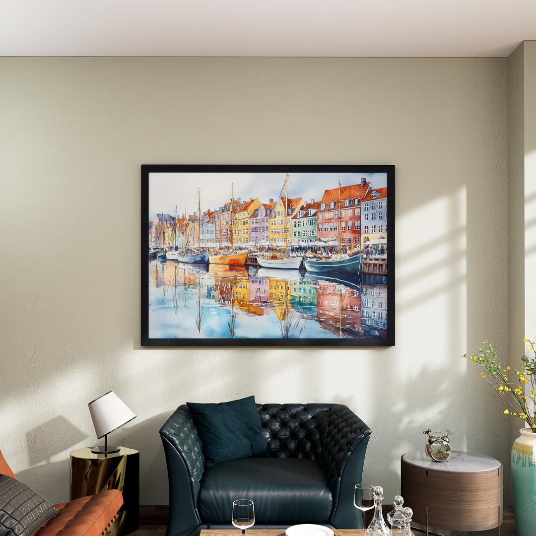 Copenhagen Denmark Watercolor Poster Copenhagen Travel Print Cityscape Painting Nyhavn Harbour Wall Art Europe Souvenir