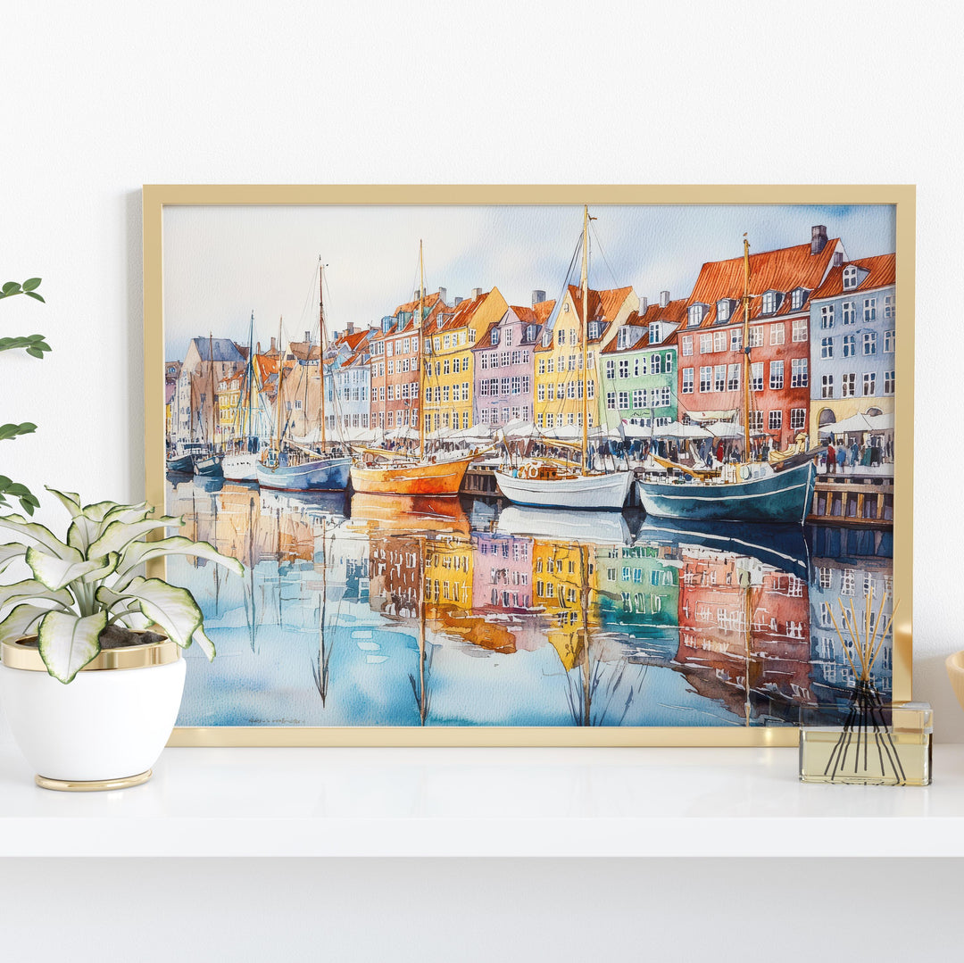 Copenhagen Denmark Watercolor Poster Copenhagen Travel Print Cityscape Painting Nyhavn Harbour Wall Art Europe Souvenir