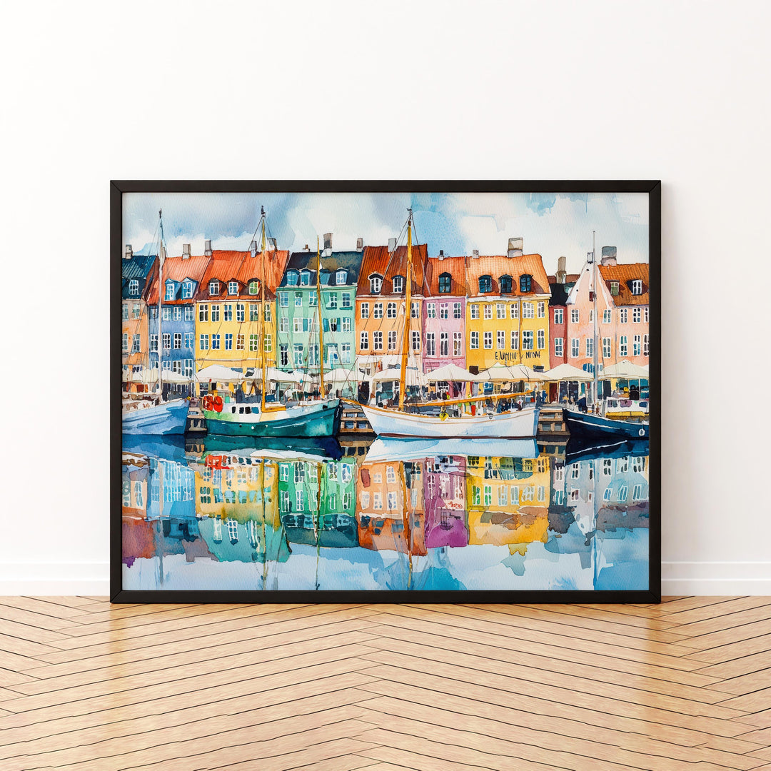 Copenhagen Denmark Watercolor Poster Copenhagen Travel Print Cityscape Painting Nyhavn Harbour Wall Art Europe Souvenir