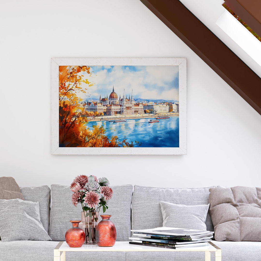 Budapest Hungary Watercolor Poster Budapest Travel Print Cityscape Painting Danube River Wall Art Europe Decor Souvenir