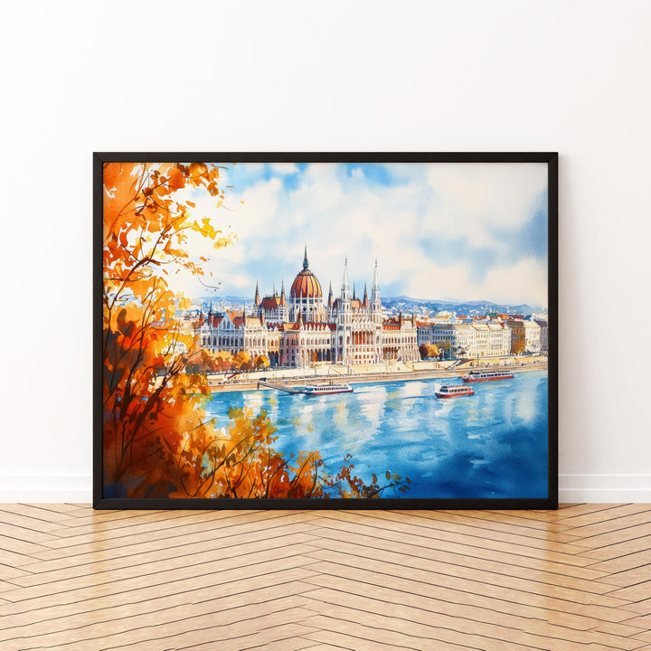 Budapest Hungary Watercolor Poster Budapest Travel Print Cityscape Painting Danube River Wall Art Europe Decor Souvenir