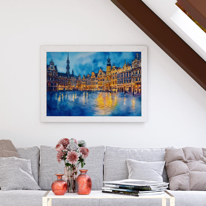 Brussels Belgium Watercolor Poster Brussels Travel Print Cityscape Painting Grand Place Wall Art Europe Decor Souvenir