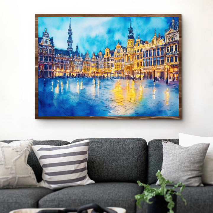 Brussels Belgium Watercolor Poster Brussels Travel Print Cityscape Painting Grand Place Wall Art Europe Decor Souvenir