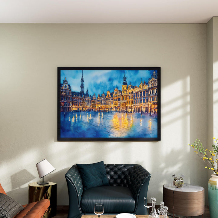 Brussels Belgium Watercolor Poster Brussels Travel Print Cityscape Painting Grand Place Wall Art Europe Decor Souvenir